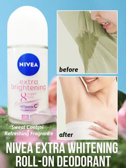  Nivea Extra Whitening Roll-On Deodorant, Sweat Control, Odor Control, Long-Lasting Freshness, 48H Protection, 360° Rolling Ball Design, Smooth Application, Gentle And Non-Irritating, Natural Plant Ingredients, Licorice Extract + Pearl, Enriched With Avocado Oil Extract, Enriched With VC Extract, Suitable For Active People, Office Workers, Fitness Enthusiasts, All Skin Types, Daily Use, Special Occasions, Travel, Outdoor Activities