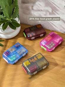1pc Portable Weekly Pill Box, Small Pocket Medication Organizer, Vitamin Fish Oil Compartment Container - Multicolor - View 2