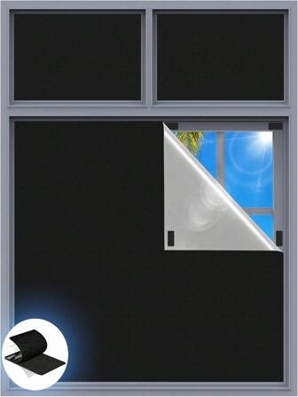 Una cortina opaca temporal que se puede cortar de acuerdo a su propio tamaño, cortina 100% opaca, panel de oscurecimiento total, tela opaca portátil, adecuada para dormitorio, ventana de auto, fácil instalación, según el tamaño real de la ventana con , pegatina opaca para ventana de claraboya, cortina opaca UV, decoración de habitación, decoración del hogar