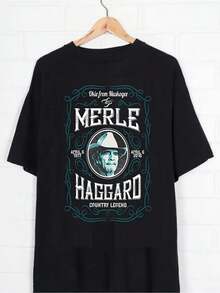 GVF-TEE Merle Haggard T-Shirt Cotton Black Short Sleeve Unisex All Size S To 5XL - Black - View 1