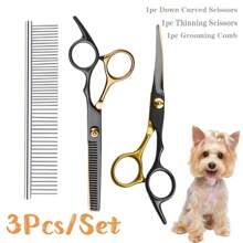 Premium Tiergrooming-Scherensatz, Edelstahl Hunde- und Katzen-Trimm-Scheren mit ergonomischem Design für beide Hände, professionelles Werkzeug zum Schneiden von Tierhaar inklusive Kamm und Pflegezubehör