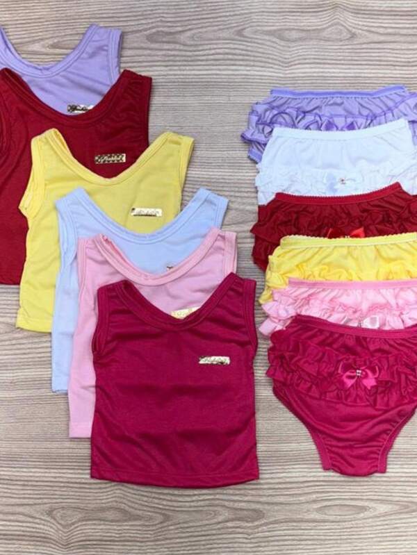 Kit 10 peças 5 calcinha bunda rica com 5 blusinha regata menina 3-6 meses