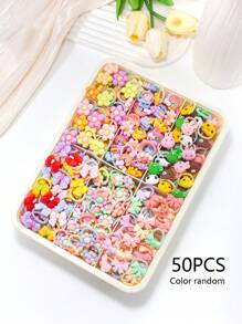 30/40/50/60 buc Bentite elastice drăguțe cu desene animate colorate pentru fete, cu flori, animale, decorațiuni curcubeu, scronchies de păr, legături de păr Accesorii de păr pentru purtare zilnică și petrecere