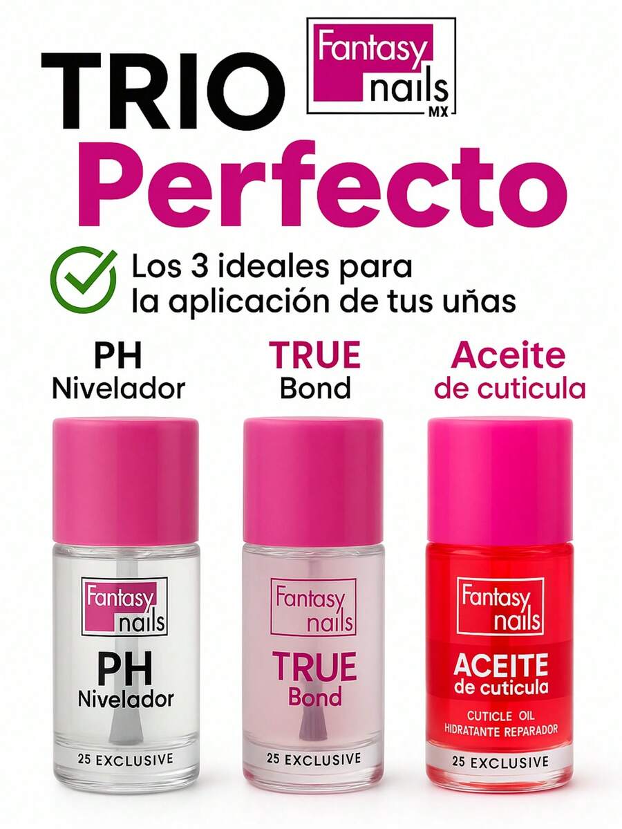 KIT 3 BASICS FANTASY NAILS CUTICLE OIL + PH LEVELING + TRUE BOND - Multicolor - View 1
