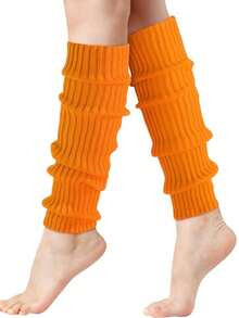 Women's Orange Leg Warmers, Neon Ribbed Leg Warmers, 80s/90s Party, Sports, Yoga, Y2K Style Fashion Accessory, Comfortable & Warm - Multicolor - View 11