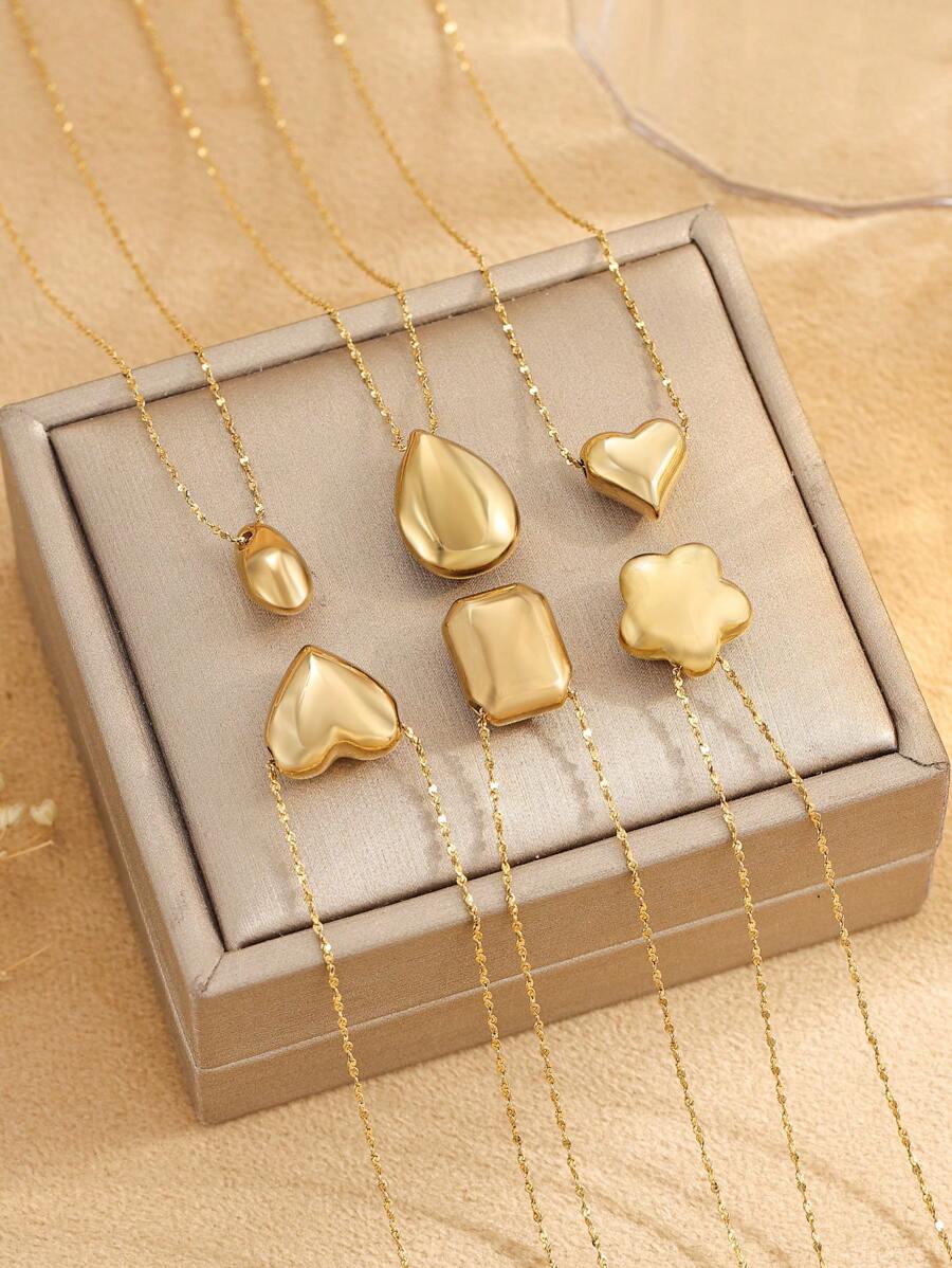 1pc Stainless Steel Minimalist Gold Color Pendant Necklace, Various Shapes Available, Suitable For Women's Daily Wear Or Gift