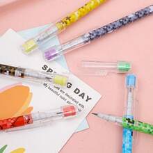 6pcs Creative Mosaic Egg-Shaped Pencils, 9-Segment Design, Vibrant Pixel Pattern In Various Colors, Transparent Pencil Cases, Visible Ink Level, Suitable For Writing, Drawing And Note Taking, Creative Stationery | Vivid Ballpoint Pens | Unique Grip Design Back To School - Multicolor - View 5