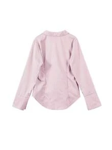 女士休闲条纹纽扣长袖衬衫，配系带，粉色，春季款 - 粉色 - 查看 5