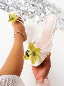 planare Women's Fashion Elegant Yellow Slim High Heel Sandals, Decorated With Flowers, Suitable For Casual, Party, Date, Office, Stable And Comfortable, Stylish And Chic Ladies High Heel Sandals (Asymmetrical Flower Arrangement) - Yellow - View 2