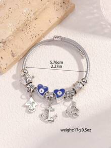 Popular Classic Silver Stainless Steel Bracelet Exquisite Pendant Alloy Adjustable Couple Bracelet - 藍色-2 - 查看 3