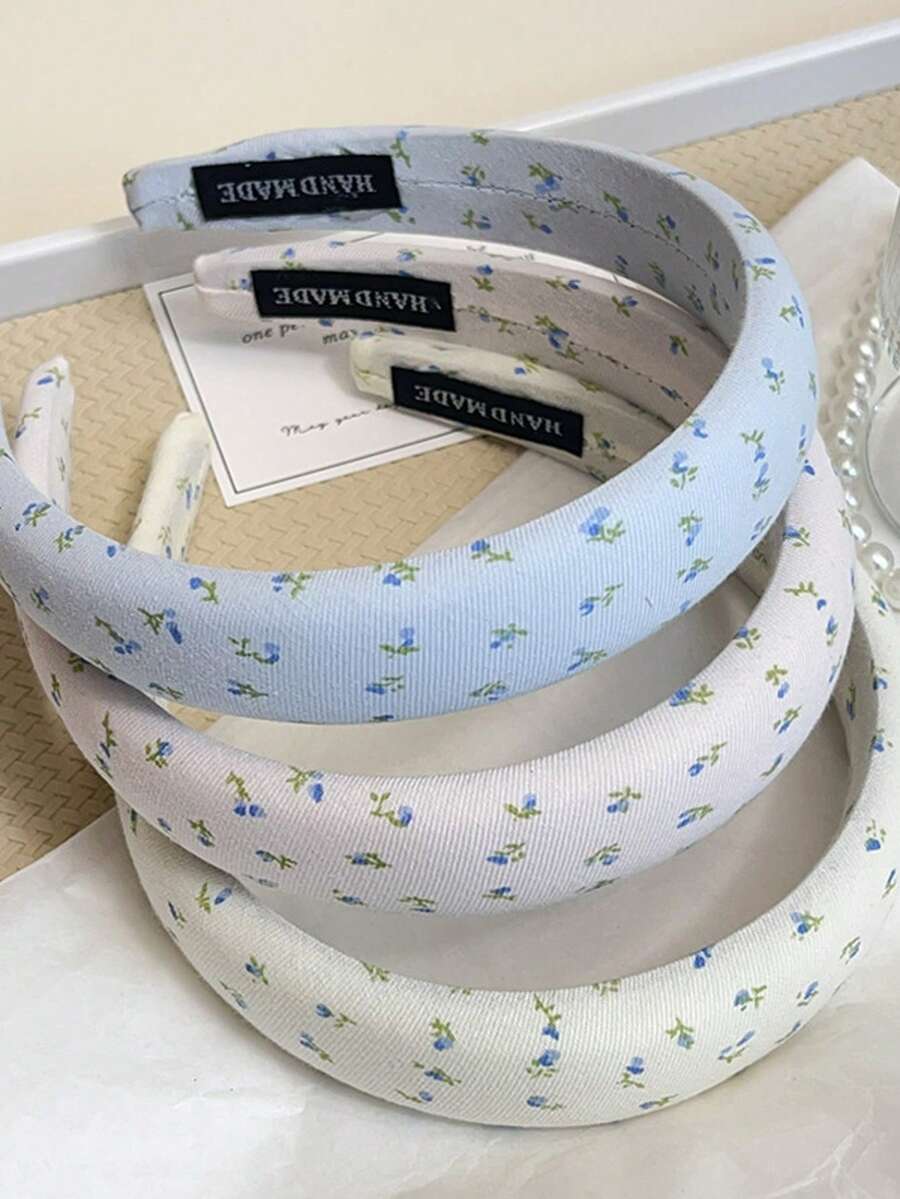 1 件可爱女士碎花发带头饰，适用于洗脸和发髻、发带、发箍头带 - 藍色 - 查看 1