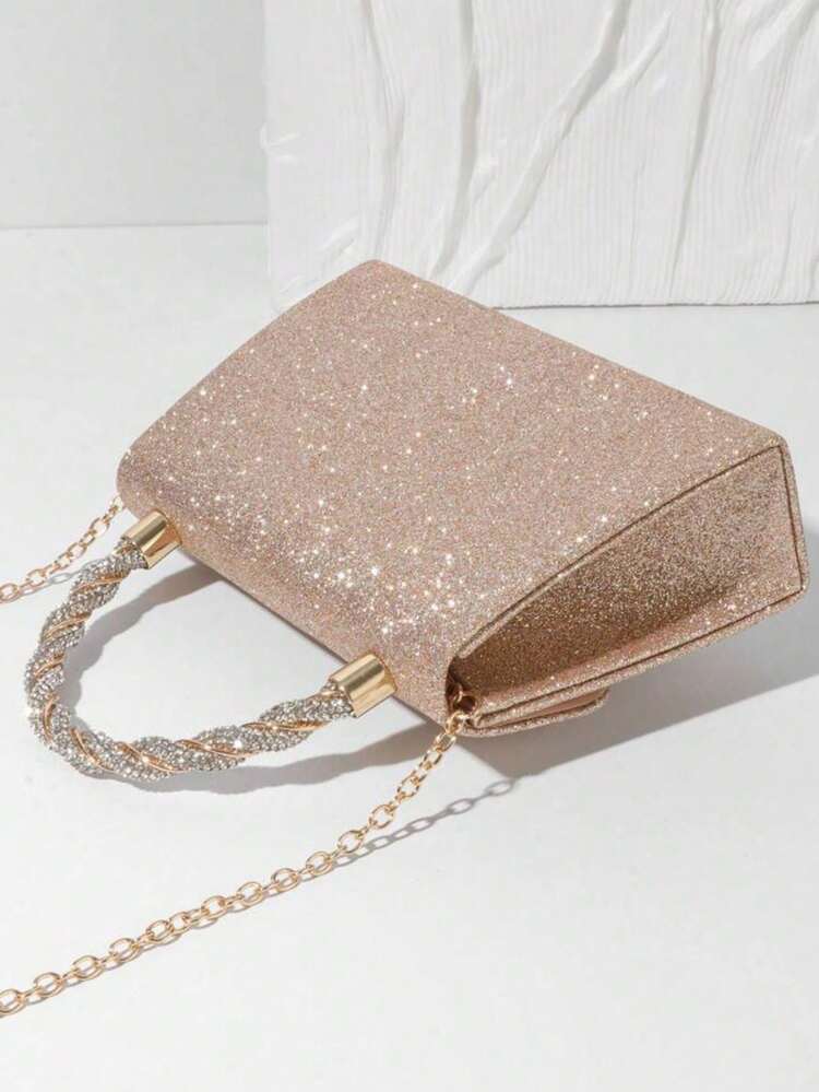 Women Rhinestone Handbag Clutch Crystal Mini Bowknot Evening Purse Bag Top Handle Shoulder Party Bag Pouch Chain - Gold - View 5