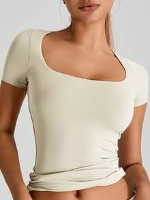 MASKERT Spring And Summer Women's T-Shirt Sports Short Sleeved T-Shirt Running Exercise Top Yoga Top Tight Fitting Top Casual Top Home Casual Comfortable Skin Friendly - View 4