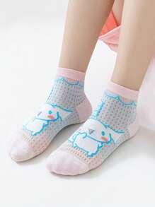 Disney 5 Pairs Girls/Kids/Baby Kuromi, Rabbit, Mesh, Pink/Green/Blue/White/Purple Multi-Color Heart, Bow, Flower, Letter Print Casual Sports Style Socks, Suitable For Spring/Summer, Thin, For School And Casual Wear