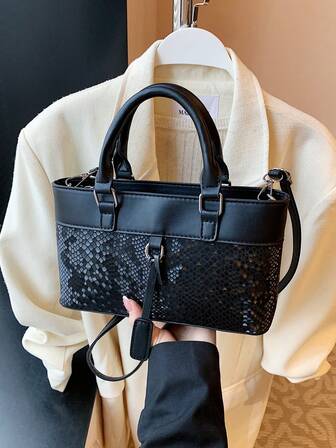 Niche Design 2025 新款蛇皮 PU 皮革拼布复古百搭手提包，多功能时尚斜挎包，适合女性日常使用和送礼