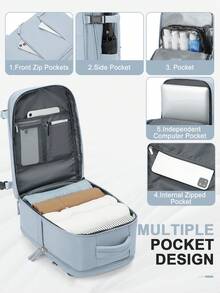 中性大容量旅行背包，商務筆電背包，登機包 (40*20*25cm) 符合航空登機行李標準，防水多功能背包，鞋子隔層，乾濕分離隔層；中學生旅行背包，通勤筆電背包 - 霧霾藍 - 查看 4