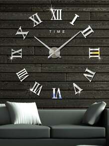 Reloj de pared digital 3D de acrílico con diseño de números romanos, reloj de pared redondo grande de moda con espejo, relojes autoadhesivos DIY