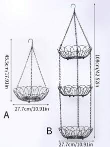 Hochwertige 1-stöckige/3-stöckige hängende Obst- und Gemüseaufbewahrung für die Küche, mit stabilen Metallkettenaufhängungen, Drahtkorb für Obst und Gemüse, hochwertige Drahtaufbewahrung, Landhausstil Küchenaufbewahrung