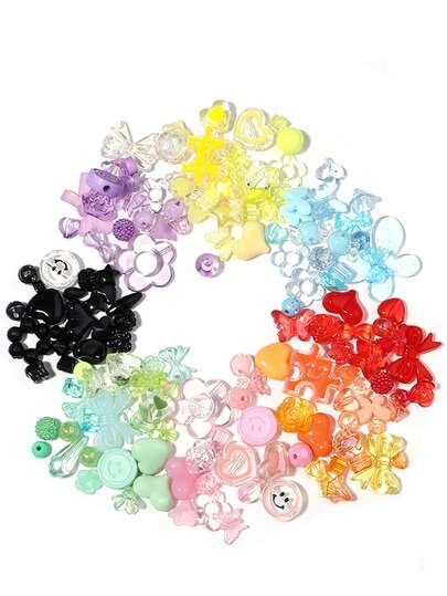 50克各式亚克力珠子，可用于制作手链，配有绳子、花朵、星星、心形、蝴蝶、糖果、小熊软糖等美观可爱的珠子，可用于制作珠宝、钥匙扣、项链、手机挂件、DIY工艺品、毕业礼物、母亲节礼物