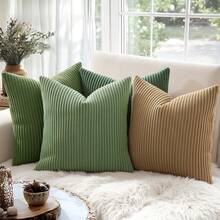 1pc Corduroy Decorative Pillow Cover, Suitable For Sofa/Couch/Living Room Throw Pillow - Khaki - View 6