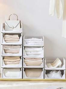1pc Stackable Plastic Storage Basket Rack Box, Suitable For Wardrobe, Cabinet, Foldable Clothes Drawer Storage Box For Kitchen, Bathroom, Bedroom, Office