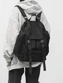 Unisex Nylon Plain Color Covered Backpack, Suitable For Men And Women, School, Outdoor Travel Use School Backpack