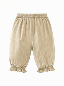 mini bala Girls' Long Pants Children's Soft Breathable Sweet Ruffled Flower Pants - Dark Khaki - View 5