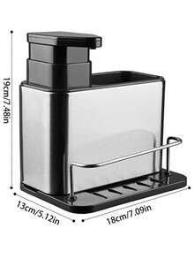 1pc 3-In-1 Stainless Steel Kitchen Sink Organizer Tray, Soap Dispenser, Sponge Holder, Dish Drying Rack For Countertop - Silver - View 2