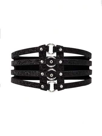 1pc Women's Shiny Black Elastic Waist Belt With 4 Decorative Rings, Fashionable Street Style Women Corset Belt For Dress,Waist Trainer Waist-Shaping For Waist Slimming And Tummy Control Halloween Costume