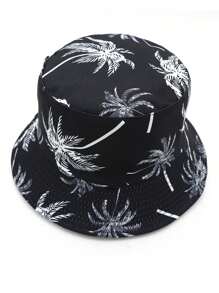 Cappello a secchiello reversibile unisex con stampa di palme, adatto per uso casual quotidiano e vacanze all'aperto. Cappello da sole estivo da uomo, adatto per attività all'aperto estive come escursionismo e pesca