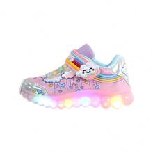 Tenis Niña Luces Led Urbano Infantil  Arcoiris Colores Tornasol Moda Glitter Kuali Shoes - Rosa - Ver 4