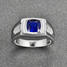 Bague en saphir créé pour homme 8 * 8 mm en argent sterling 925. Bague de mariage pour hommes avec montage serti de princesse CZAAA. Bague de pierres précieuses pour homme taille 6-13