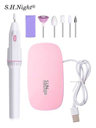 8件套美甲护理套装 - 便携式粉色迷你老鼠美甲灯，UV/LED美甲灯（带Micro USB线），7件套专业抛光机，高品质家用美甲美足电动磨甲器套装，指甲及足部护理打磨设备，专业强力指甲抛光工具，便携式LED美甲灯 - 快速干燥美甲护理工具，适用于专业凝胶指甲油