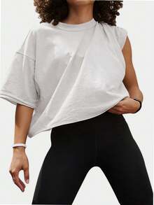 laozuy Women's SuMZLer Casual Loose Plain Basic Short Sleeve Round Neck Top T Shirt