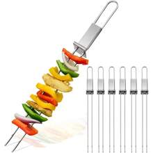 1/2 pièces Brochettes de barbecue, 33,0 cm (environ 13") Brochettes de barbecue en acier inoxydable avec curseur, barbecue en métal réutilisable, brochette de shish kebab, convient pour le camping en VR, pique-nique en plein air, accessoires de barbecue, ustensiles de cuisson