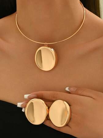 3 件套金属不对称几何项链优雅别致百搭时尚欧美风格日常配饰颈链套装