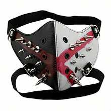 Black And While Studded Motorcycel Biker Mask, Unisex Cosplay Masque - Black and White - View 6