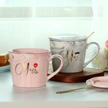 Elegant His & Hers Marble Coffee Mugs - 12oz Wedding Gifts For Bride & Groom, Bridal Shower, Anniversary Presents - Ceramic Couples Cups For Married Partners - Pink - View 6