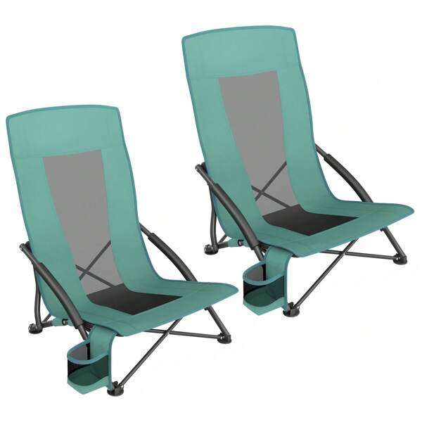 SONGMICS Set Of 2 Camping Chairs, Beach Chairs, Portable Outdoor Chairs, With High Backrest, Cup Holder, Lightweight, Heavy-Duty, Max. Load 330 Lb Per Chair