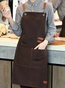 1 pieza Delantal de chef para hombres y mujeres con bolsillo, profesional para cocinar - Ajustable - Delantal de peto, resistente al agua y al aceite, usado en tiendas de leche con té, pastelerías, restaurantes de sushi, restaurantes occidentales, salones de uñas, floristerías, fruterías, cafeterías