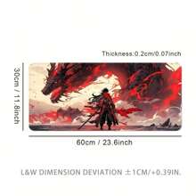 Extra Large Precision Edged Gaming Mouse Pad - Dragon Warrior Design, Rubber Base, Rectangular Anti-Slip Desk Mat, Washable, Non-Slip Computer Mousepad For Esports Back To School