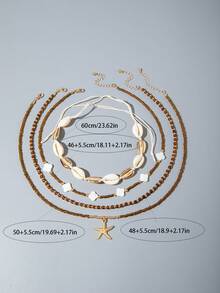 imoli 4 件波西米亚风格三叶草树脂串珠海星吊坠项链套装，适合中东斋月、海滩派对、礼物（手工项链按尺寸、珠子数量和尺寸定制） - 彩色 - 查看 8