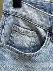 Distressed Washed Loose Fit Wide Leg Casual Denim Shorts For Men - 水鴨藍 - 查看 3