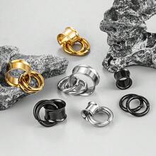 2PCS 316 Stainless Steel Round Ear Tunnels With 2 Smooth Loop Rings Expander Piercing Women Body Jewelry Plugs Stretcher New Arrival - Multicolor - View 11
