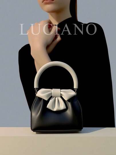 New Spring And Summer Elegant Niche Design Black And White Contrasting Bow Handbag Elegant Fashion Elegant Versatile High-End Elegant Commuting Items Simple Daily Shopping Party Black And White