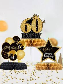 9 件黑金生日蜂窝中心装饰，30/40/60/70/50 岁生日快乐桌面纸质装饰，30/40/60/70/50 岁生日派对装饰，生日庆祝礼品，新娘送礼会礼品，周年纪念用品，节日派对用品，桌面中心装饰 - 黑金生日 - 查看 7