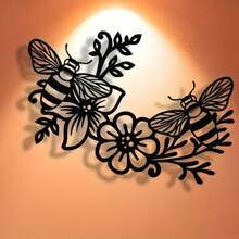 1pc Elegant Minimalist: Artistic Hardworking Bees Flower Honey Metal Sign, Wall Artwork, Modern Craft Sign Hanging Decor, Suitable For Office, Home Living Room, Bedroom, Terrace, Kitchen, Courtyard Walls, Shop Lobby Hanging Decor, Cafes, Ballrooms, Bars, Countryside, Farmhouse Decorative Walls, Housewarming, Festival Gifts