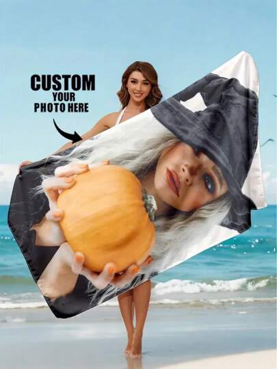 1 Customizable Photo Beach Towel, Personalized Bath Towel, Pool Towel, Vacation Gift, Contemporary Style, Polyester, Rectangular Beach Towel Home Bathroom Decor Summer,Multi-Functional, Ornamental,Reusable,Exquisite,Stylish,High-Quality,Colorful,Modern,Custom,Personalized,Unique,Ideal Gifts For Him,Ideal Gifts For Her,Boyfriend,Dad,Girlfriend,Mom,Family,Friends,Tea Room,Home,Garden,Office,For Anniversaries,For Valentine's Day,For Mother's Day,For Birthdays,For Father's Day,For Graduation,For Weddings,For HousewarmingTravel Essentials Travel Accessories Beach Essentials,Customized Beach Towels,Home Refresh