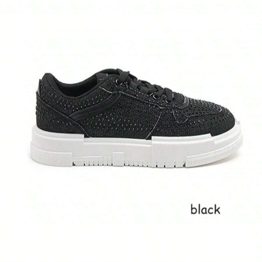 Baskets Plateforme And Strass Scintillants And Semelle épaisse - Black - View 1