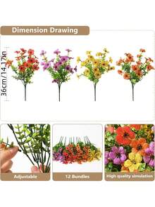 8 piezas Conjunto de decoración floral artificial - Margarita colorida, Eucalipto, decoración resistente a los rayos UV para exteriores e interiores para patio, jardín, balcón, entrada del hogar, decoración de otoño - Multicolor - Ver 6